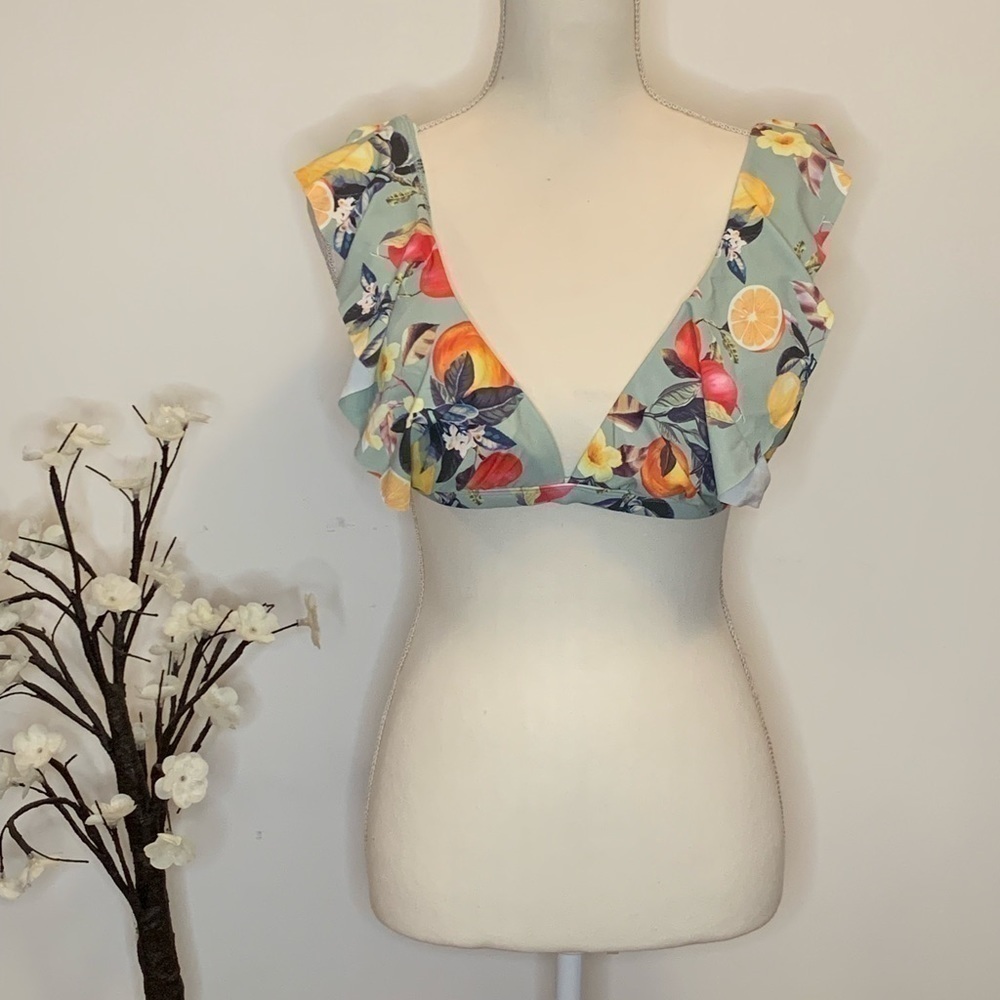 Women's Soft Ruffle Bralette Bikini Top - Kona Sol Sage Green- NWOT